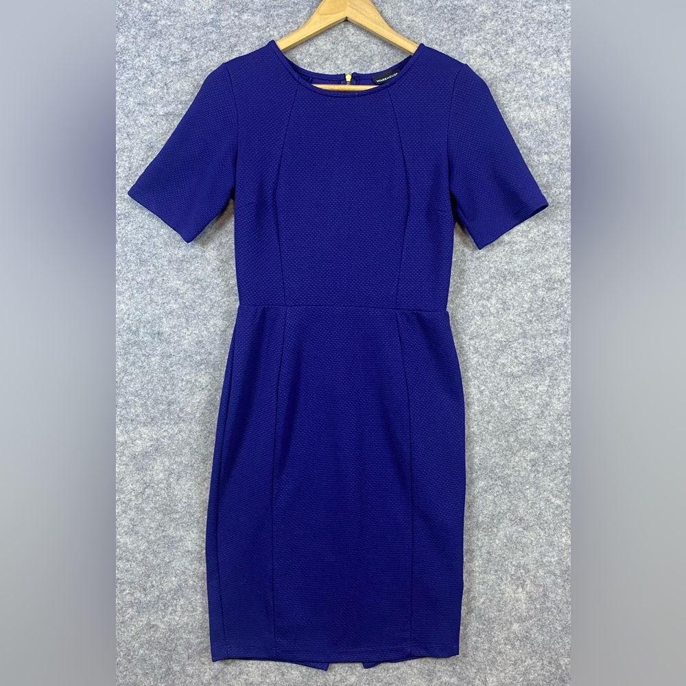 Warehouse Dress 6 Blue Sheath Short Sleeve Midi‎ Career Business Professional